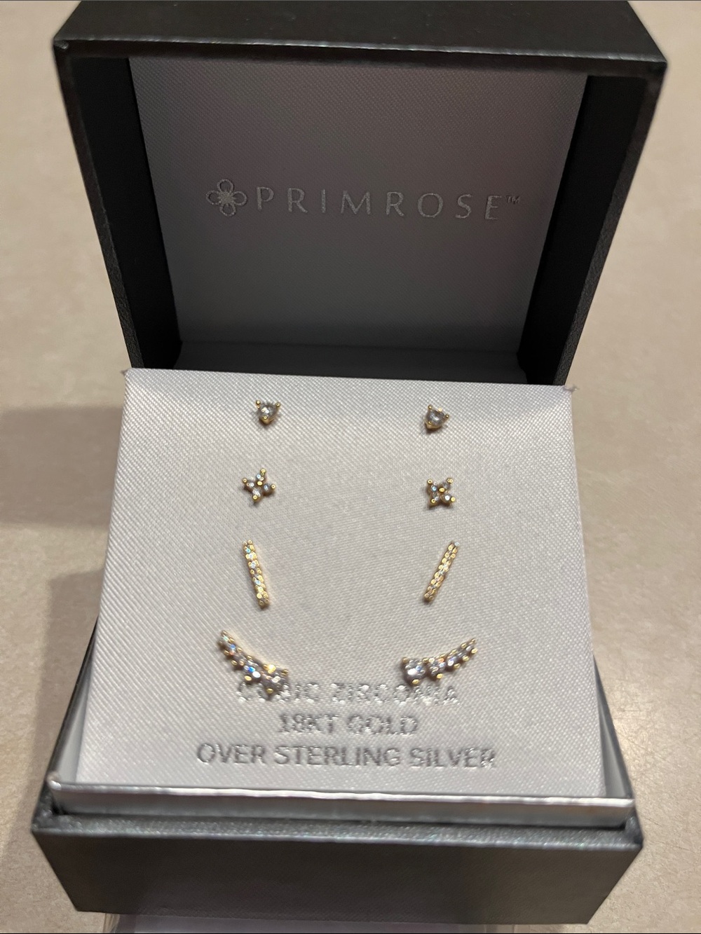 18k Gold Over Sterling Silver Cubic Zirconia Stud Earring Set - Never Worn!